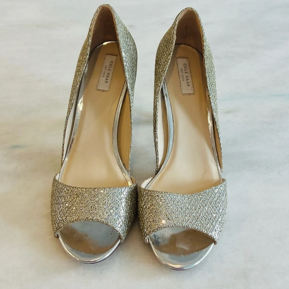 Cole Haan Gold Glitter Open-Toe Stiletto Pump